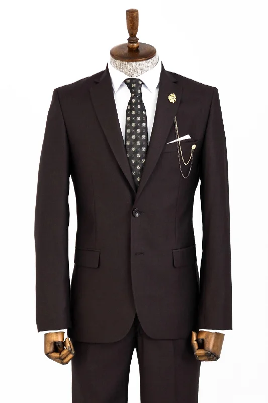 2 Buttons 2 Piece Brown Men Suit - Wessi