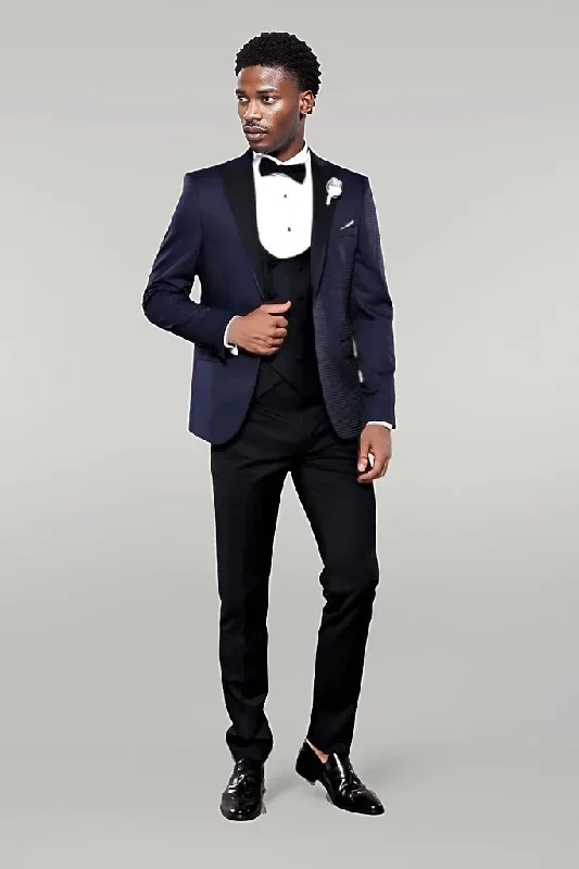 Patterned Jacket Combined Navy Blue Tuxedo | Wessi