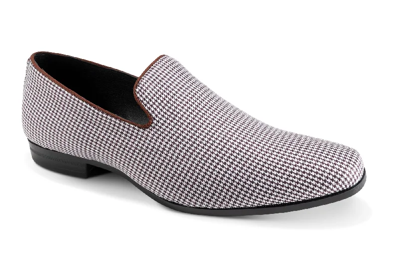 Houndour Collection: Montique Wine Houndstooth Slip-On Fashion Shoes S-2424