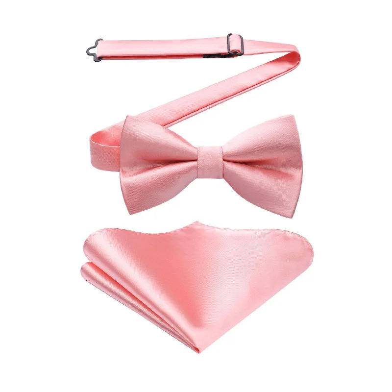 Solid Pre-Tied Bow Tie & Pocket Square - K-CORAL 2