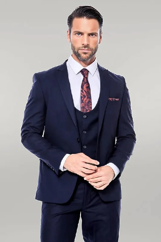 Plain Slim Fit Navy Blue Men Suit - Wessi