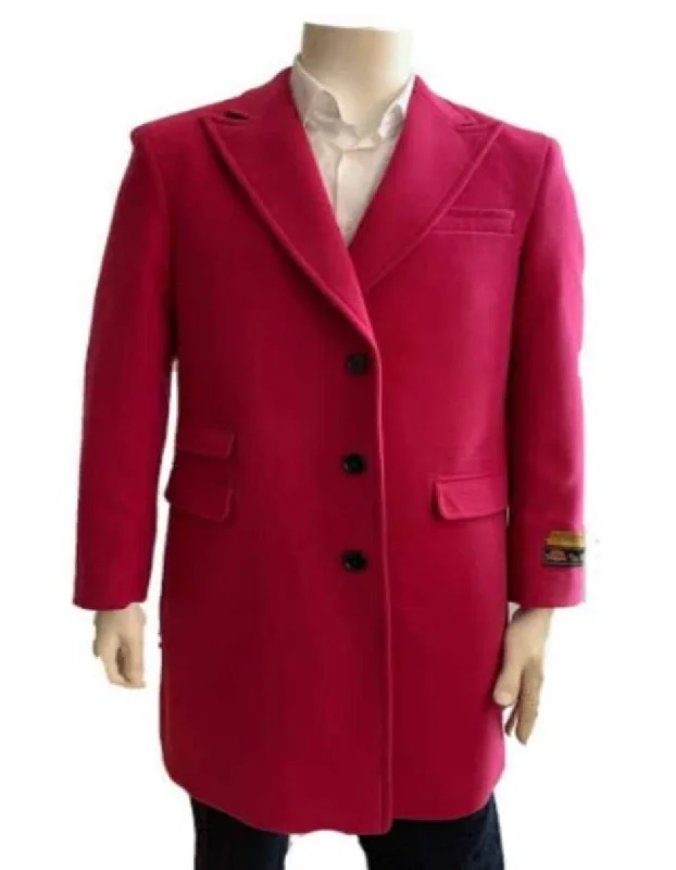 Mens Overcoat - Wool Three Quarter Car coat + Pink