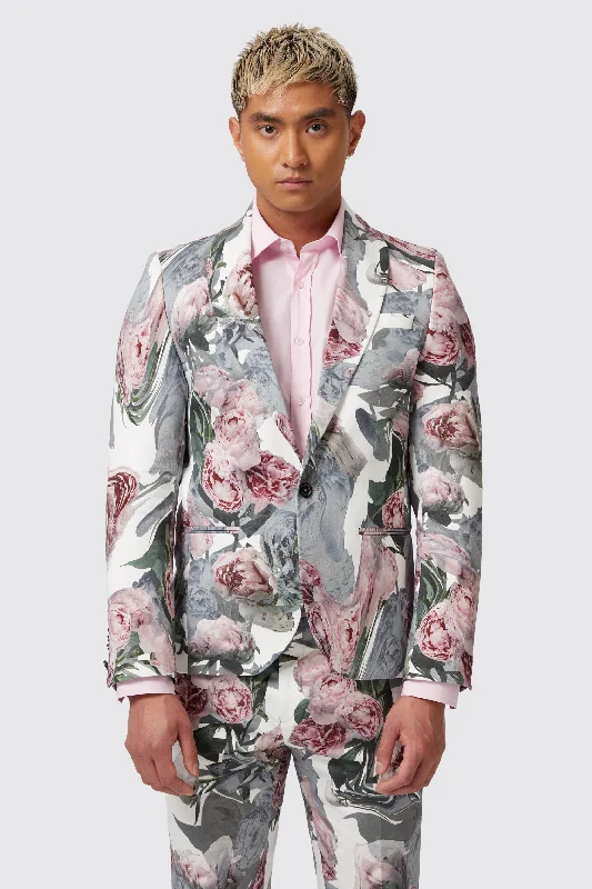 Dali Skinny Fit White Cotton Floral Jacket