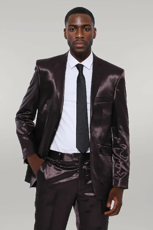 Two Buttons Two Piece Slim Fit Satin Brown Men Suit