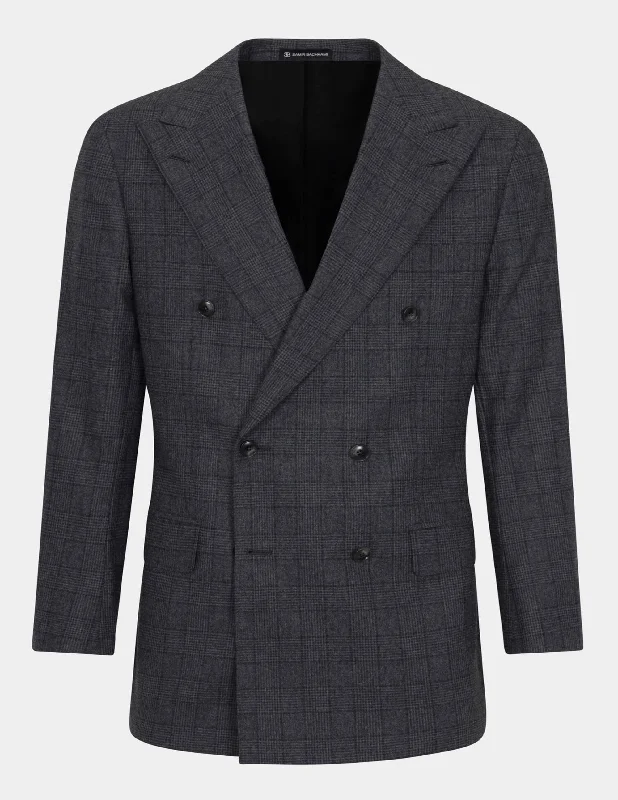 Dark Grey Check Double Breasted Suit