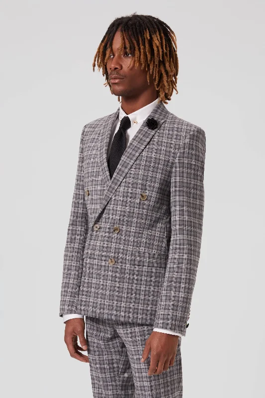 Mepstead Skinny Fit Grey Check Double Breasted Wool Jacket - ARCHIVE