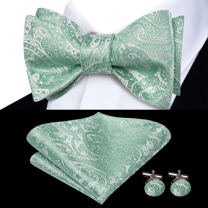 Ties2you Self-tie Bow Ties Pistachio Color Green Paisley Silk Mens Bowtie Set for Tuxedo