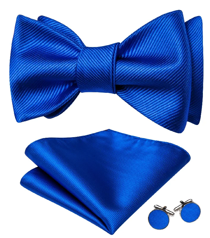 Ties2you Tuxedo Bow Tie Cobalt Blue Striped Men's Silk Self-Bow Tie Pocket Square Cufflinks Set