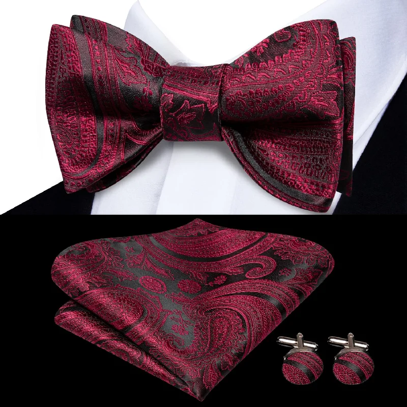 Ties2you Self-tie Bow Ties Burgundy Paisley Silk Mens Tuxedo Bowtie Set Business