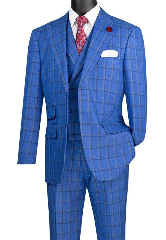 (48R) Modern Fit Windowpane Suit 3 Piece in Royal Blue