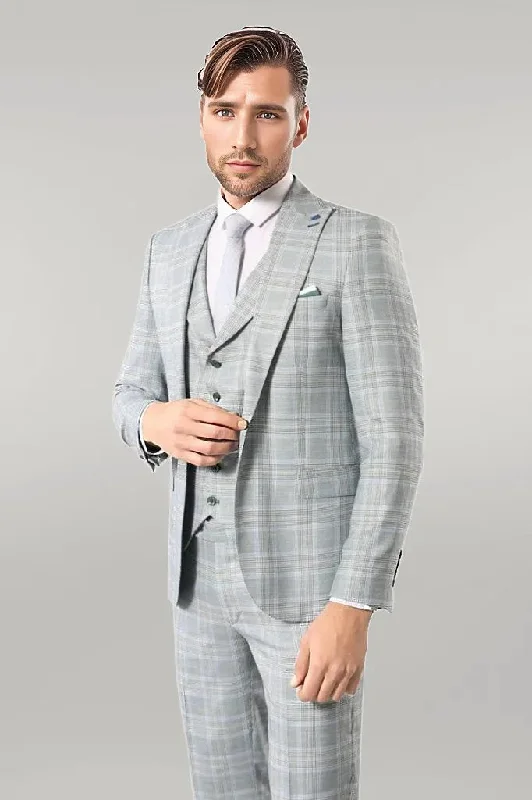 Light Green Checked Mens Suit | Wessi