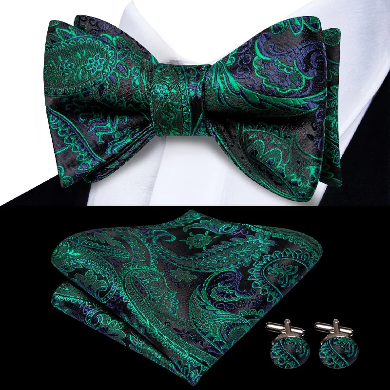 Ties2you Self-tie Bow Ties Forest Green Paisley Silk Mens Bowtie Set for Tuxedo Suit