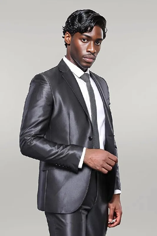 Shinny Grey Slim Fit Suit | Wessi