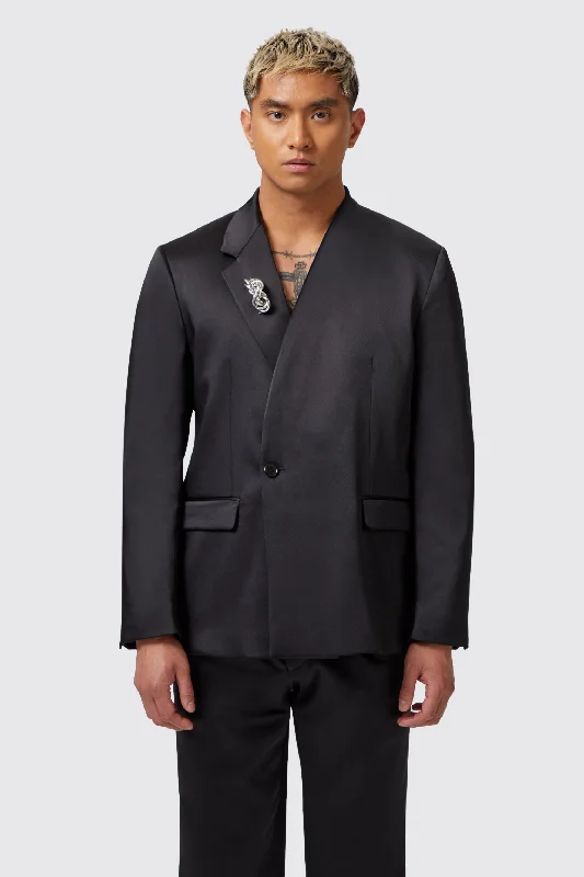 Folie Double Breasted Black Sateen Jacket - ARCHIVE