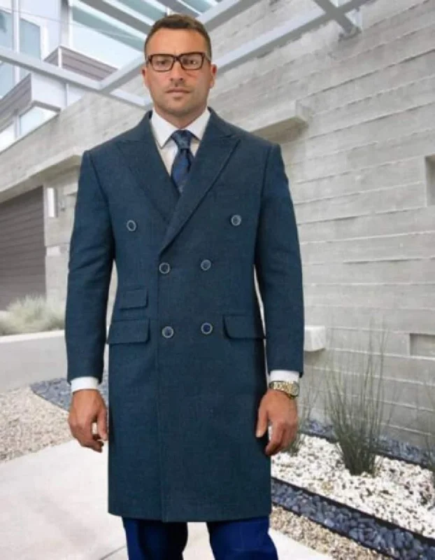 Mens Overcoat - Topcoat For Men - Winter Fabric - Statement Double Breasted Indigo Overcoat