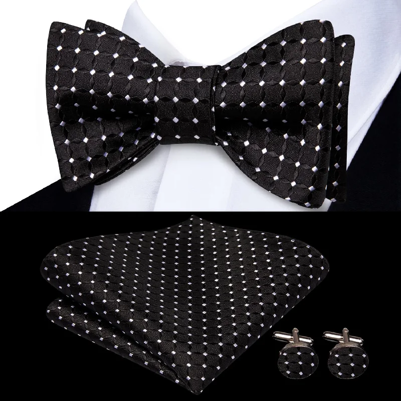 Ties2you Self-tie Bow Ties Black White Plaid Mens Silk Bowtie Pocket Square Cufflinks Set