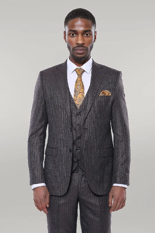 Striped Brown Vested Suit | Wessi