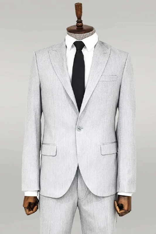 2 Piece Plain Slim Fit Light Grey Men Suit - Wessi