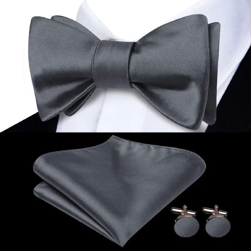 Ties2you Self-tie Bow Ties Smoke Grey Solid Silk Mens Bowtie Set for Tuxedo