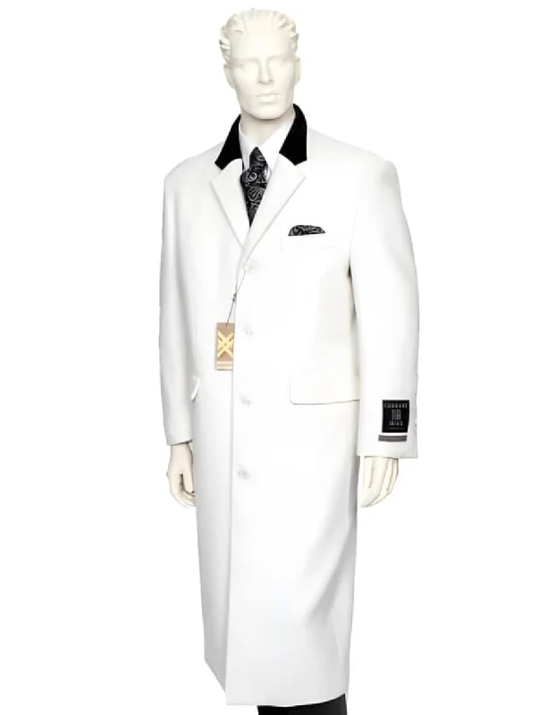 Mens White One Chest Pocket Full Length Coat Duster Maxi Coat