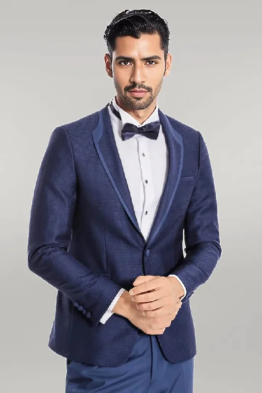 Dot Patterned Dark Blue Tuxedo - Wessi