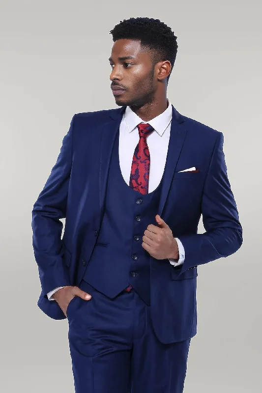 Plain Vested Navy Blue Men's Suit | Wessi