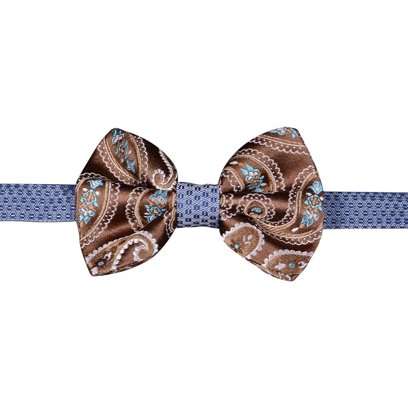 Brown bowtie with white paisley