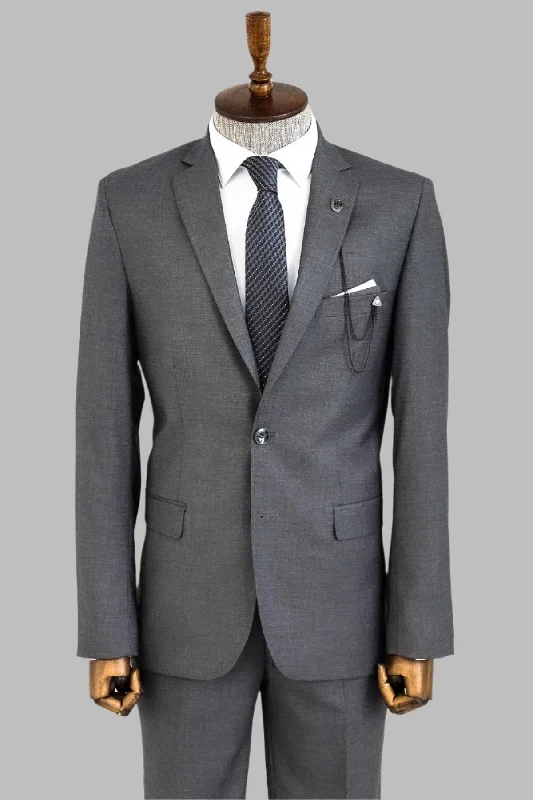 Two Buttons Two Piece Grey Men Suit - Wessi