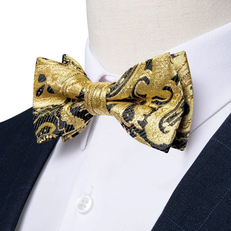 Ties2you Boys Bow Ties Black Gold Floral Bow Tie Handkerchief Set