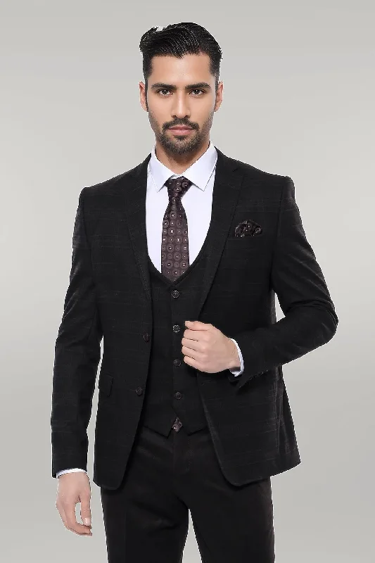 Brown Plaid Men's Winter 3 Piece Suit - Wessi