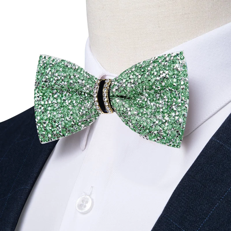 Ties2you Imitated Crystal Bowtie Light Green Silver Rhinestones Men's Pre Tied Bow Ties For Party Dresses