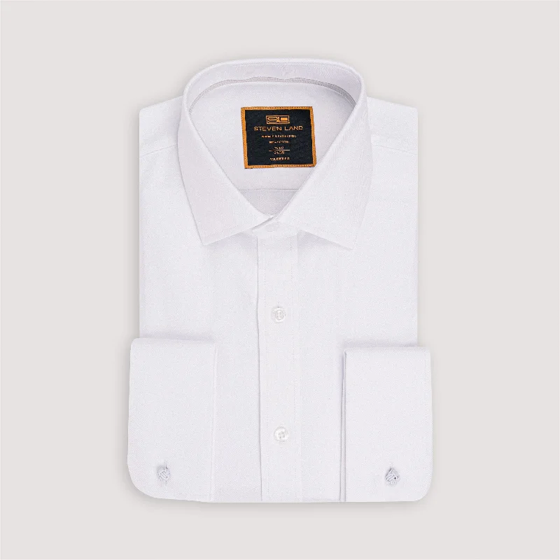 The Regal Herringbone Dress Shirt | Classic Spread Collar | Rounded French Cuff | 100% Cotton