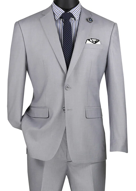 Slim Fit Men's Suit 2 Piece 2 Button in Light Gray