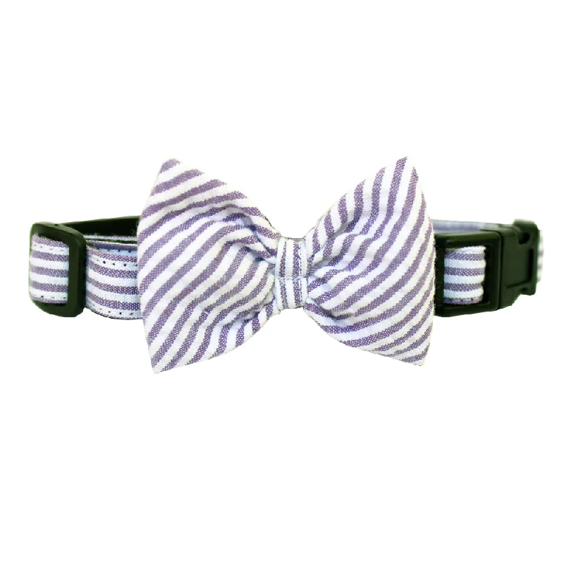 Lavender Extra Small Seersucker Dog Bow Collar