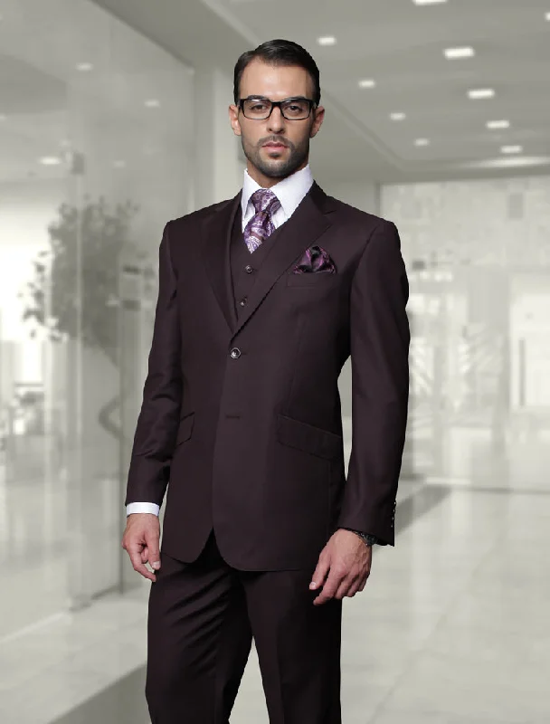 Statement 3 Piece Modern Fit Suit - Eggplant | 100% Wool | Super 150's