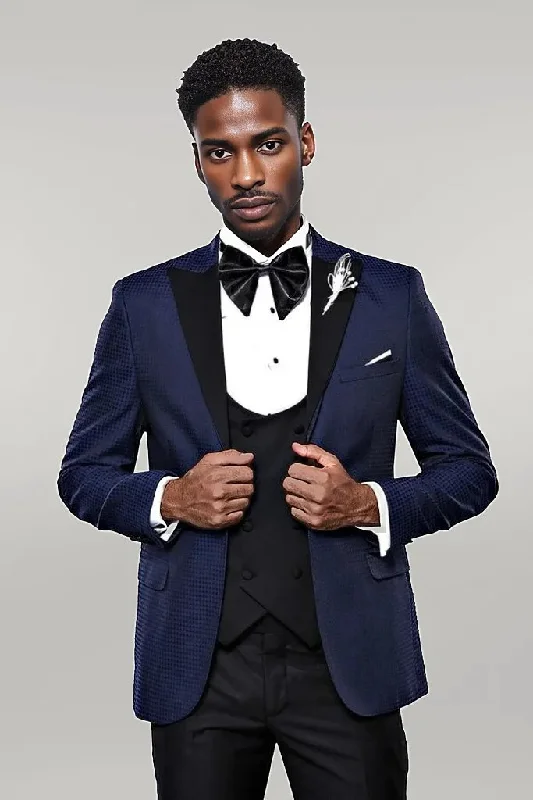 Patterned Jacket Navy Blue Tuxedo | Wessi