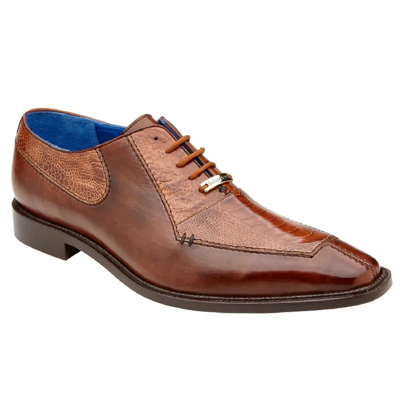 Belvedere Genuine Ostrich Leg and Italian Calf Leather Men's Shoes in Antique Peanut - Biagio