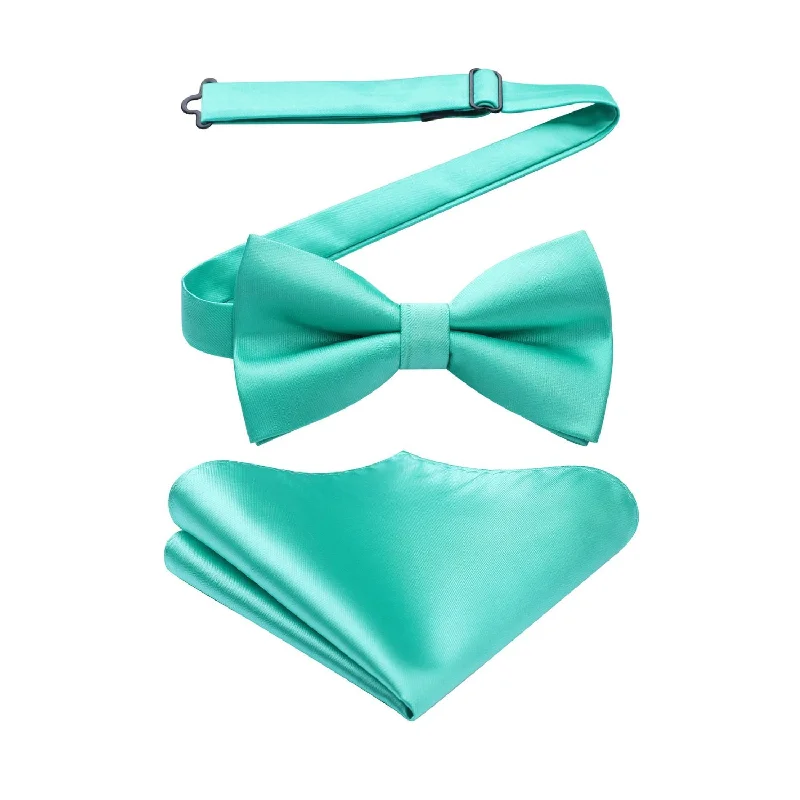 Solid Pre-Tied Bow Tie & Pocket Square - Q-MINT GREEN