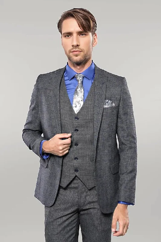 Plaid Slim-Fit Black 3 Piece Suit | Wessi