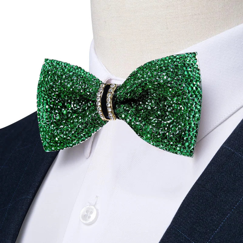 Ties2you Imitated Crystal Bowtie Emerald Green Rhinestones Men's Pre Tied Bow Ties For Party Dresses