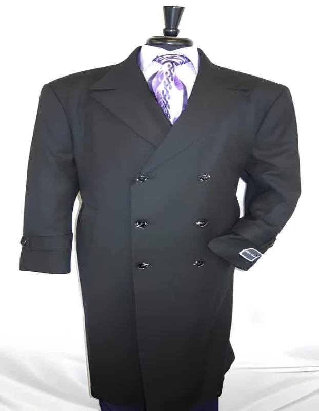 Men's  Double Breasted Jet Black Overcoat