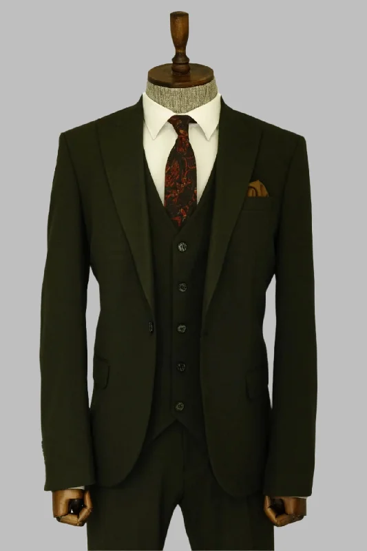 Three Piece Slim Fit Single Button Green Men Suit