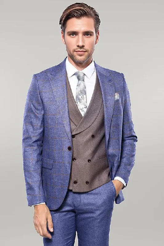 Checked Blue Men's Suit - Wessi