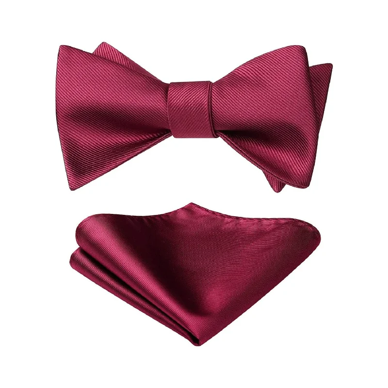 Solid Bow Tie & Pocket Square - I1-BURGUNDY