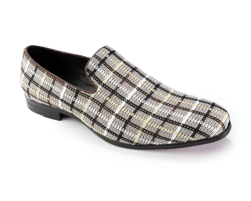 Augustus Collection: Montique Brown Plaid Slip On Loafer - S2453