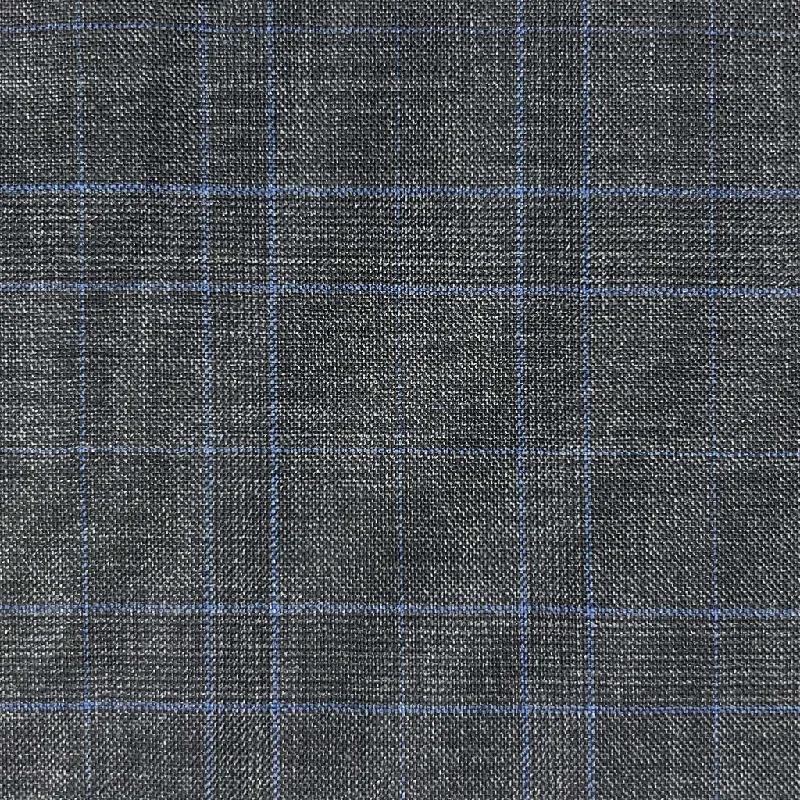 Charcoal Grey With Royal Blue Glen Plaid With Comfort Stretch