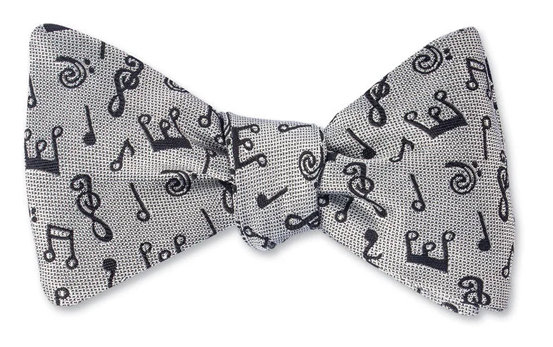 White/Black Music Notes Bow Tie - B4797