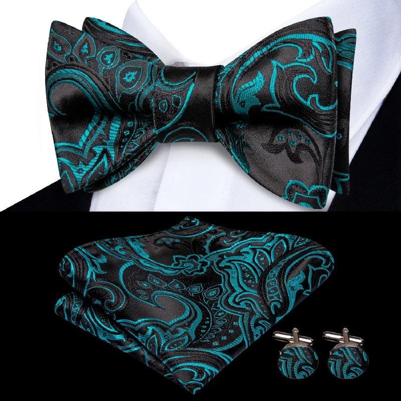 Ties2you Self-tie Bow Ties Black Teal Floral Silk Mens Tuxedo Bowtie Set Business