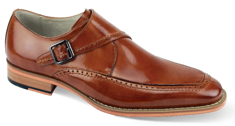 Genuine Leather: Tan Single Monk Strap Moc Toe Shoes