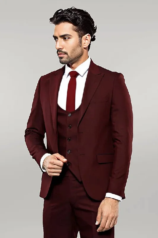 Patterned Claret Red 3 Piece Suit | Wessi